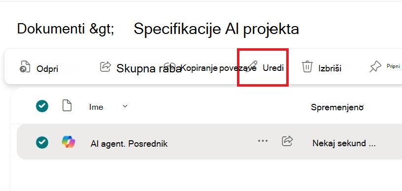 Posnetek zaslona, na katerem je prikazana možnost urejanja v priročnem meniju datoteke posrednika.
