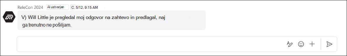 posnetek zaslona Odgovora ni mogoče poslati