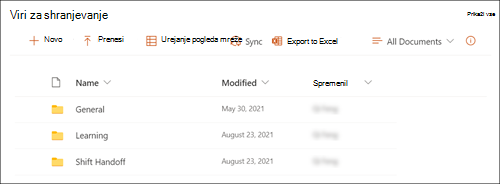Posnetek zaslona spletnega gradnika knjižnice dokumentov