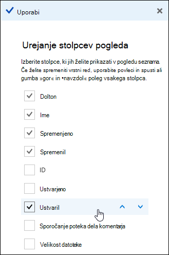 Razporejanje stolpcev v knjižnici dokumentov