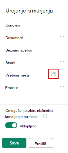 Pod možnostjo za urejanje krmarjenja ikona potrdi vaše ciljne povezave.