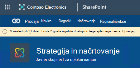 Posnetek zaslona pasice, ki prikazuje bližajoč se potek gosta