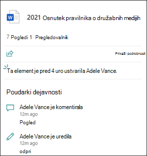 Označbe dejavnosti na datotečni kartici