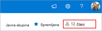 Članstvo v skupini prikazuje trenutne člane.