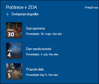Predogled spletnega gradnika Dogodki.