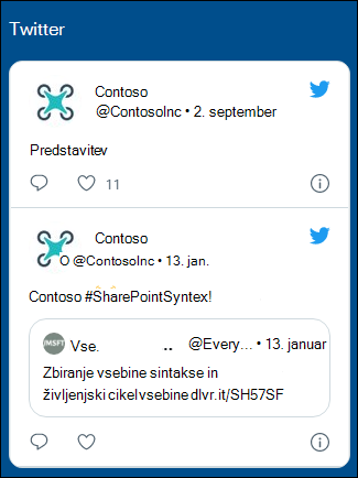 Predogled spletnega gradnika storitve Twitter.