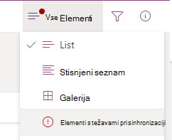 V meniju z možnostmi preklopa pogleda izberite možnost »Elementi s težavami pri sinhronizaciji«.