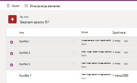 Seznam sporov lahko shranite kot datoteko .csv in ročno posodobite seznam s temi vrednostmi ali pa jih preprosto zavržete.