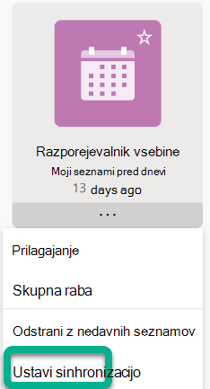 V meniju izberite »Ustavi sinhronizacijo«.