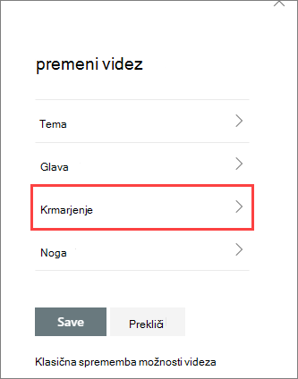 Slika spreminjanja možnosti podokna pogleda
