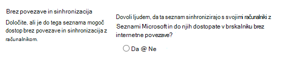 Nastavitev brez povezave in sinhronizacije za sezname