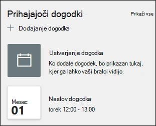 Predogled spletnega gradnika Dogodki.