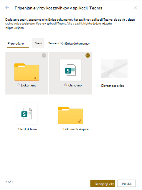 Pripenjanje virov na zavihke