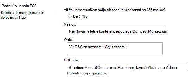Podatki o kanalu RSS