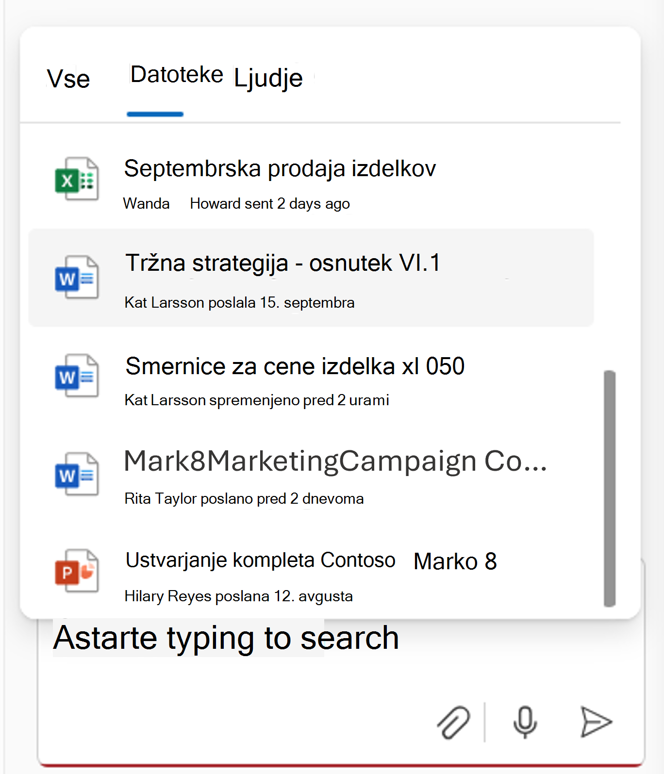 Posnetek zaslona izbiranja datotek z izbiralnikom datotek med klepetom v storitvi Copilot