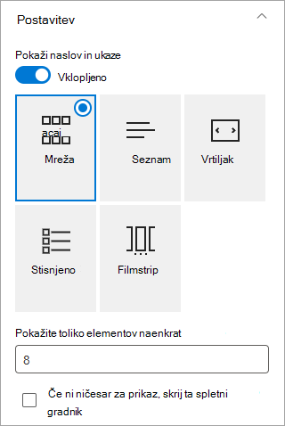 Izberite želeno obliko postavitve.