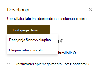Predogled podokna z dovoljenji s spustnim menijem.