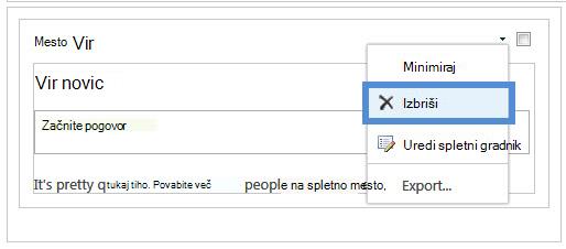 Brisanje spletnega gradnika