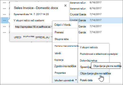 Kliknite »Objavi glavno različico«