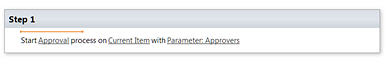 SharePoint Designer workflow editor showing the Start Approval Process as a single composite workflow action