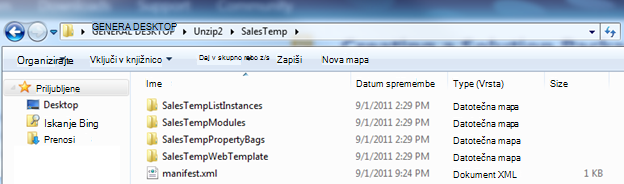 Posnetek zaslona Windows Explorerja, ki prikazuje nerazširjeno datoteko .wsp (Web Solution Package).