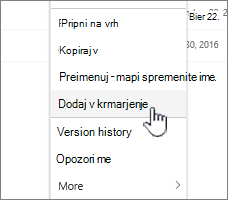 Možnost dodajanja v krmarjenje s seznama strani