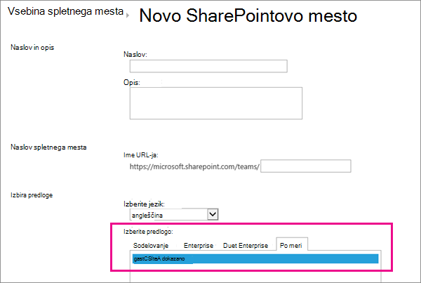 Top part of Create Site Dialog