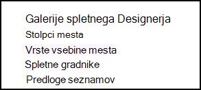 Možnosti galerije spletnega načrtovalnika na strani »Nastavitve mesta« v SharePoint Onlineu