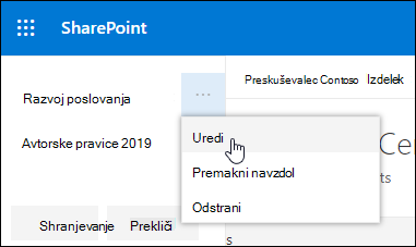 Uredite obstoječo povezavo ali oznako v nogi na SharePointovem mestu za komunikacijo.