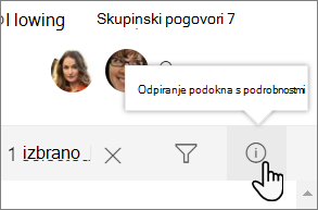 Posnetek zaslona podokna s podrobnostmi seznama