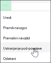 Spreminjanje povezave v pod-povezavo v levem meniju