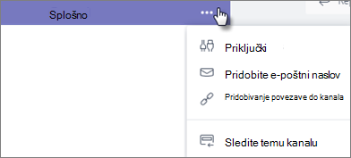 Meni z možnostmi kanala v aplikaciji Teams z izbrano možnostjo Povezovalniki za dostop do povezovalnikov kanalov
