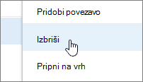 Element menija »Izbriši« v meniju treh pik