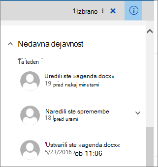 Seznam nedavnih dejavnosti