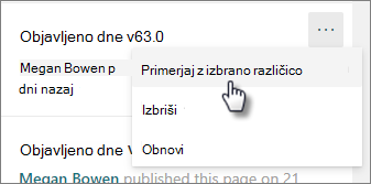 Primerjaj z izbrano različico