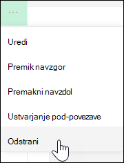 Odstranjevanje povezave iz levega menija