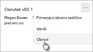 Ukaz »Obnovi različico«