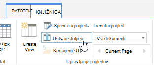 Povezava za ustvarjanje stolpca v knjižnici storitve SharePoint Online