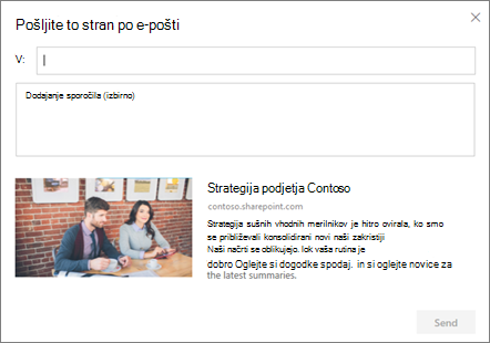 Pogovorno okno »Pošiljanje po e-pošti«