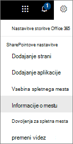 Meni z nastavitvami z izbrano informacijo o mestu