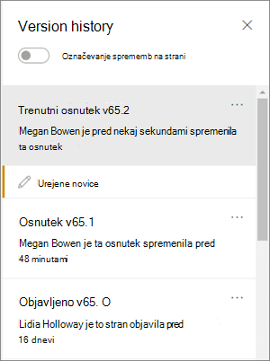 Podokno z zgodovino različic