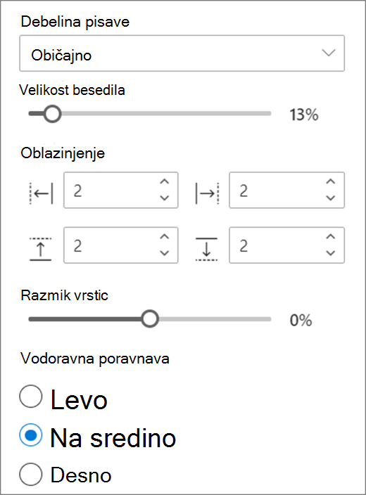 Možnosti oblike besedila