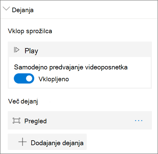 Možnosti videoposnetkov