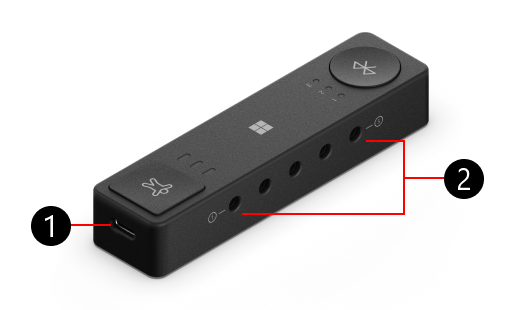 Prilagodljivo zvezdišče Microsoft s številkami za prepoznavanje fizičnih lastnosti, začenši z vrati USB-C za polnjenje.
