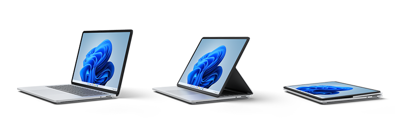 Surface Laptop Studio v načinu prenosnega računalnika, odrskega načina in studijskega načina