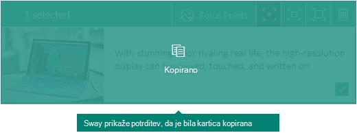 Potrditev za kopirano kartico v Swayju