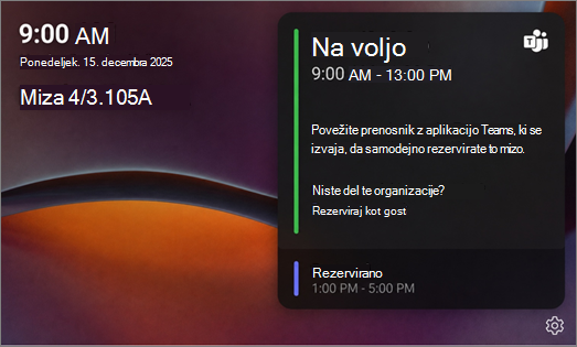 Zaslon za namizno središče, ki je na voljo