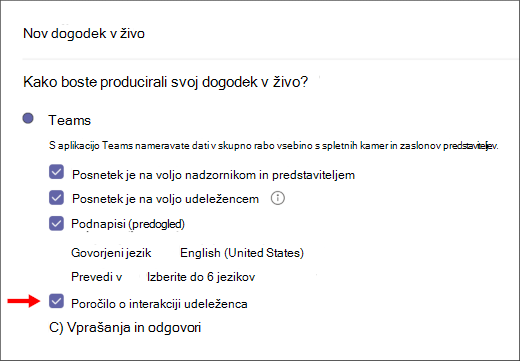 Zaslon potrditvenega polja poročila o sodelovanju udeležencev