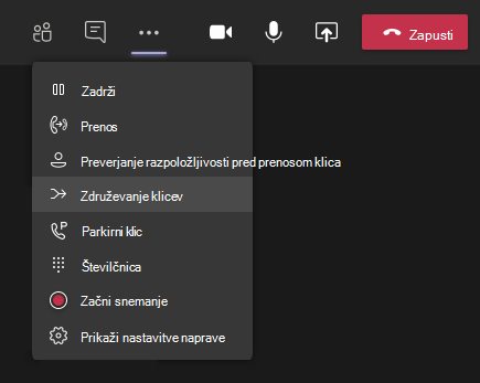 Gumb za spajanje klicev v meniju
