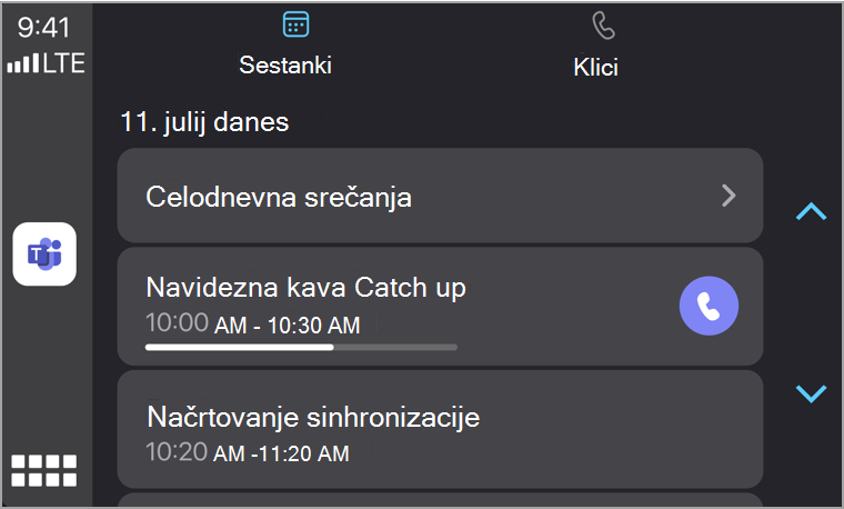 CarPlay Meetings tab